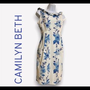 CAMILYN BETH FLORAL VINTAGE DRESS WHITE AND BLUE SIZE 8